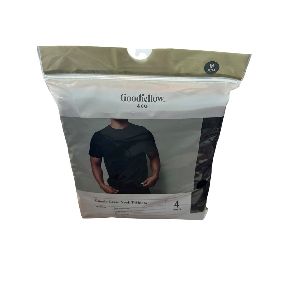 Goodfellow & Co Mens 4 Pack Classic Crew Neck T-Shirts Black Size M 38-40 Cotton